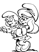 A coloring page of the smurfs